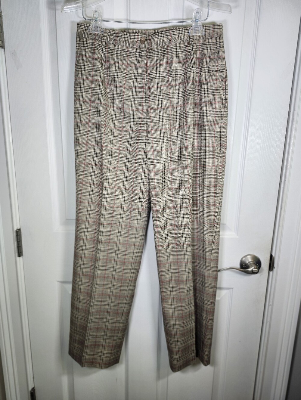 Appleseed's Petite Tan Brown Plaid Stretch Career Trousers Dress Pants S 12P NWT